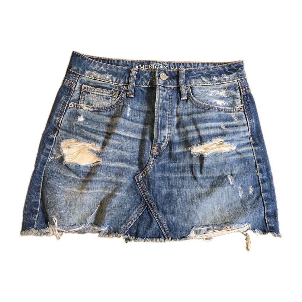 American Eagle Womens Denim Mini Jean Skirt Size 2 Cutoff
